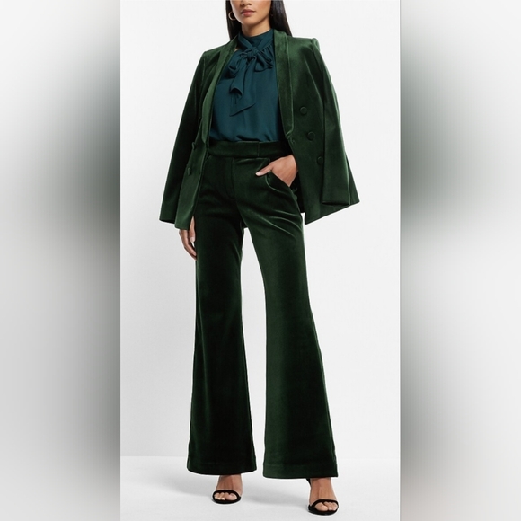 Express, NWOT Editor Super High Waisted Velvet Flare Trouser Pant Sz 6R - Picture 6 of 13